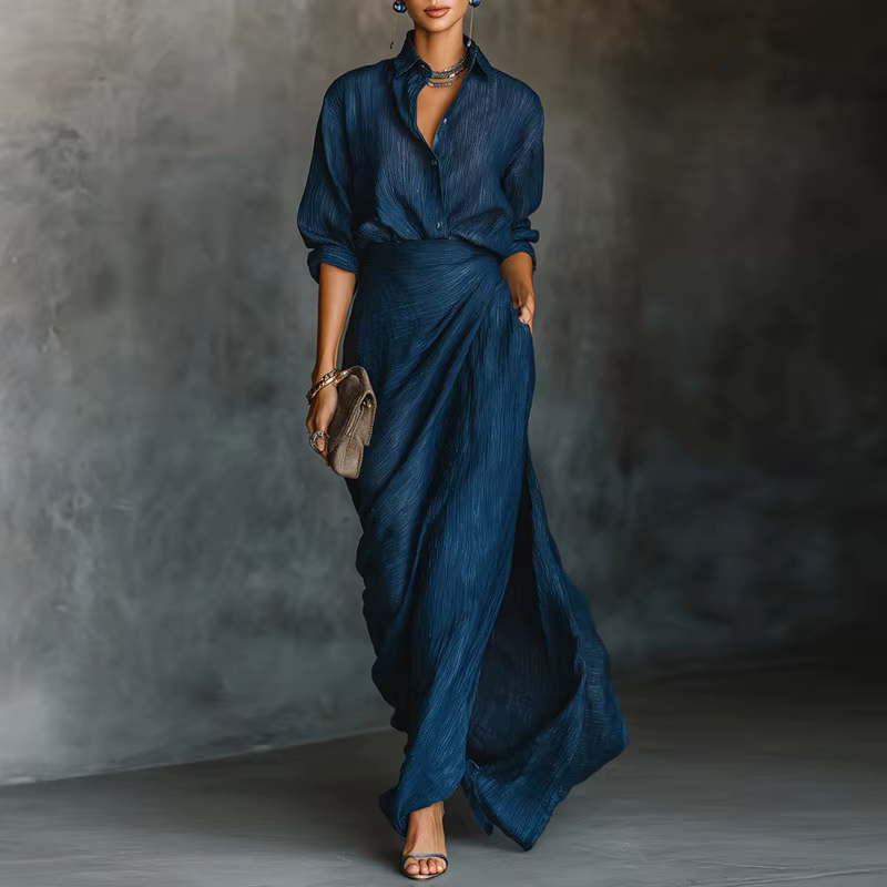 Tenue Sexy à manches longues pour femmes, ensemble 2 pièces élégant, col Polo, chemise à boutons et 