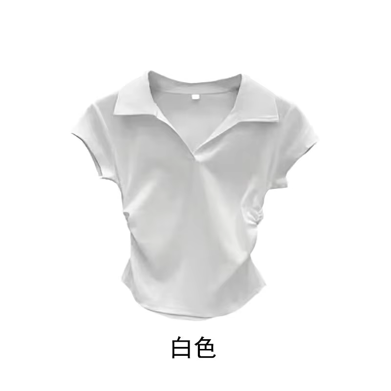 Coton été Sexy femmes t-shirt maigre mince basique solide haut court à manches courtes Polo t-shirt