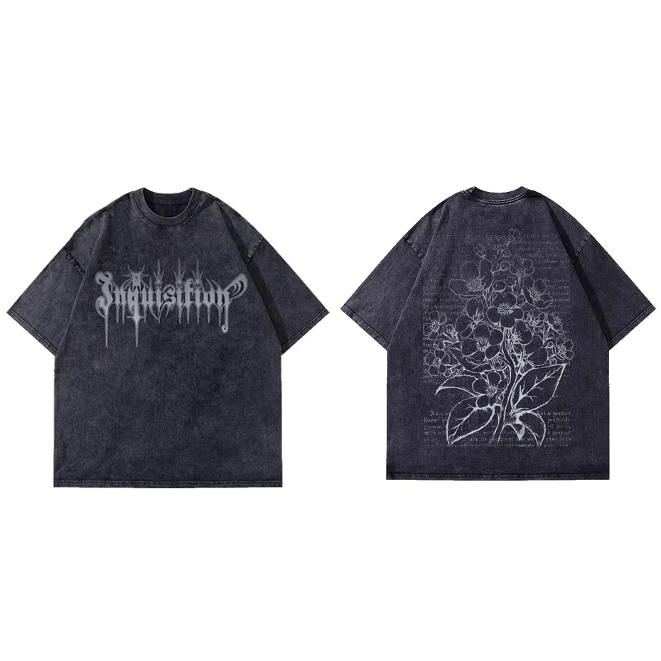 T-Shirt à Manches Courtes pour Homme, Streetwear, Vintage, Hip Hop, Imprimé Floral, Lettre, Délavé, 
