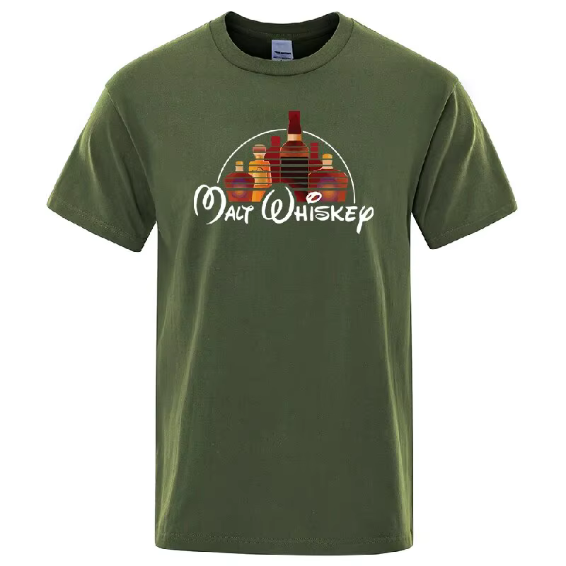 T-shirt d'été pour hommes 100% coton drôle malte whisky imprimé été ample col rond Cool T-shirt pour