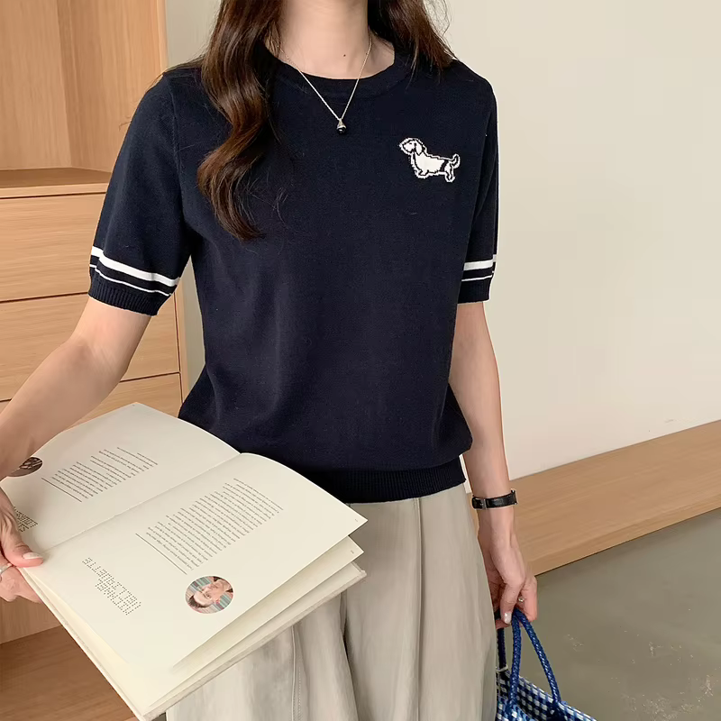 T-shirt d'été pour femmes, 100% coton, manches courtes, col rond, vêtements décontractés, pull basiq