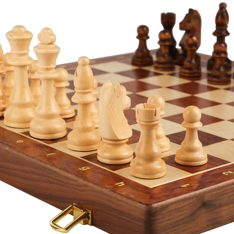 Jeu D'échecs Pliant en Bois de Qualité Supérieure, Grand Travail Manuel Classique Traditionnel, Pièc