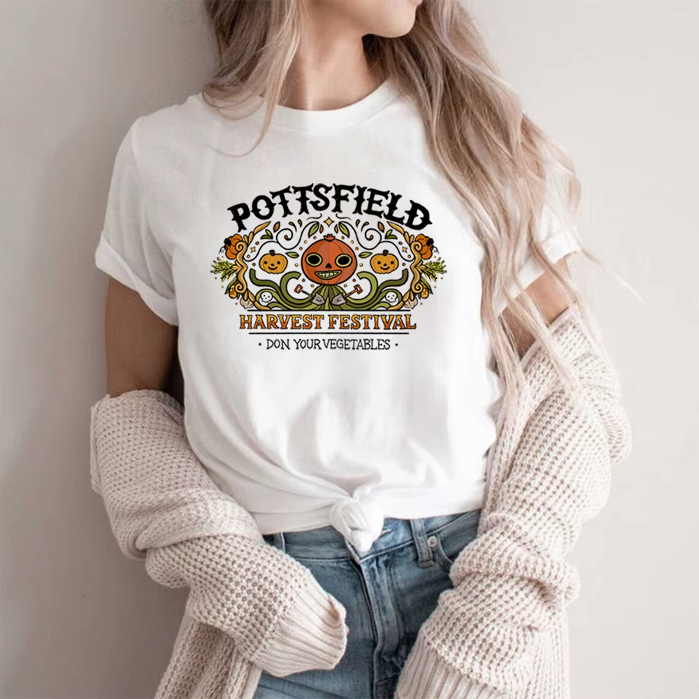 Pottsfield – T-shirt d'halloween au mur de jardin, image Vintage de Festival de récolte, citrouille