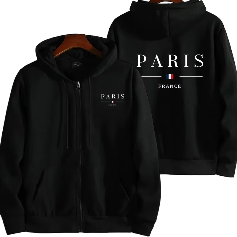 Paris impression hommes sweat à capuche vêtements d'extérieur offres spéciales lâche fermeture éclai