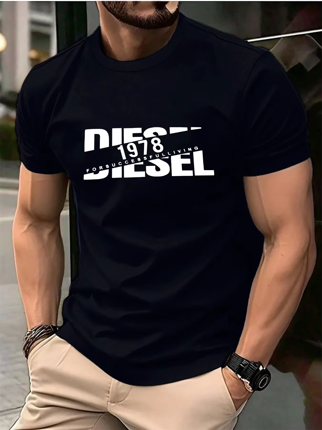 T-shirt à manches courtes et col rond pour homme, T-shirt rétro diesel 1978 imprimé avec des lettres