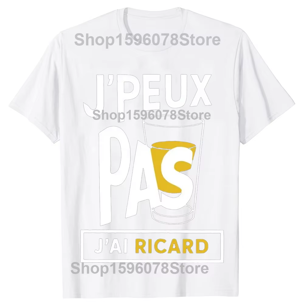 T-shirts J'Peux Pas J'ai Ricard 100% Coton pour Hommes et Femmes, T-shirt Imprimé Mode, Coupe Ample 