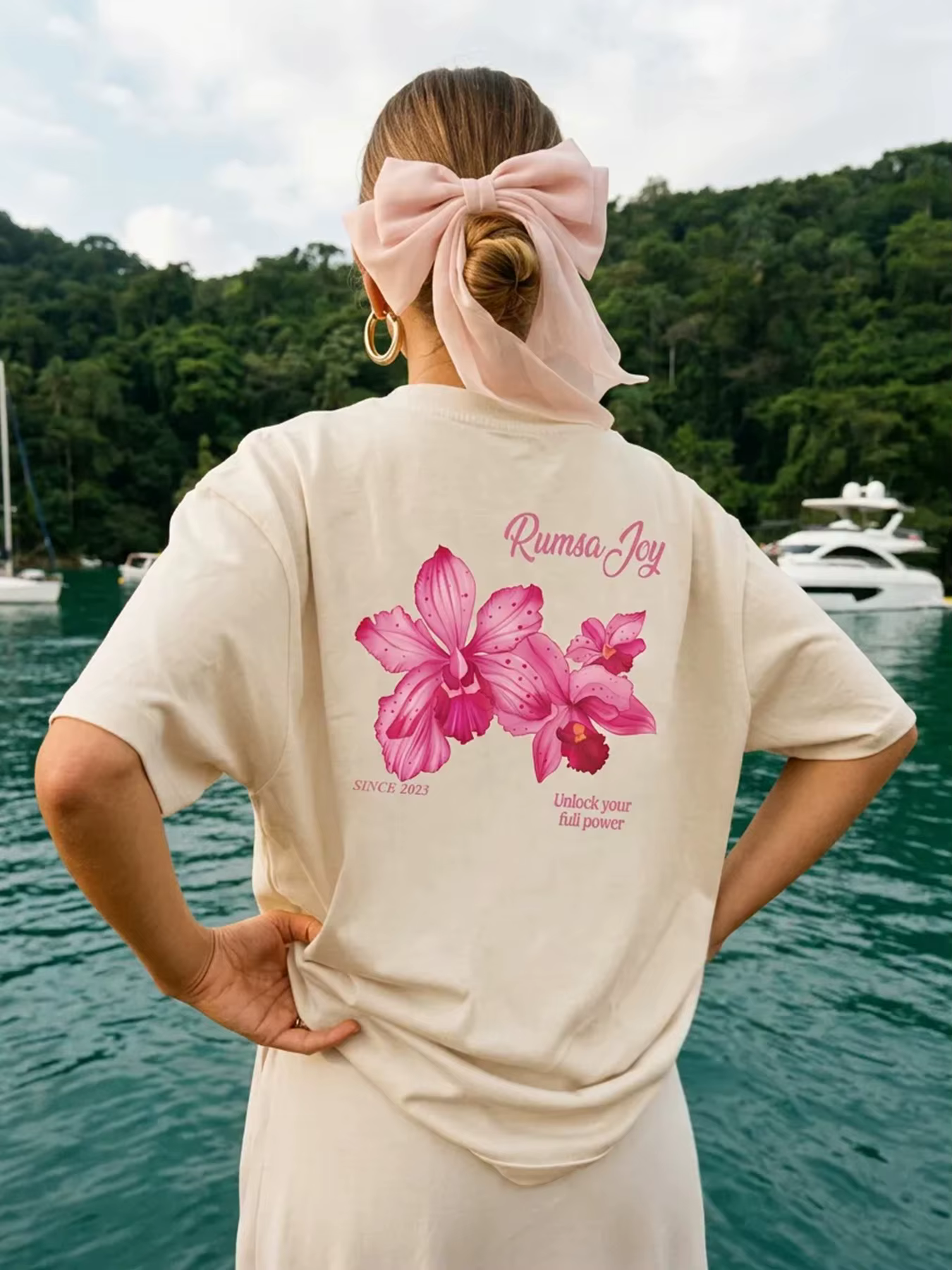 T-shirt femme imprimé de belles fleurs roses, t-shirt d'été ample à manches courtes, col rond, en co