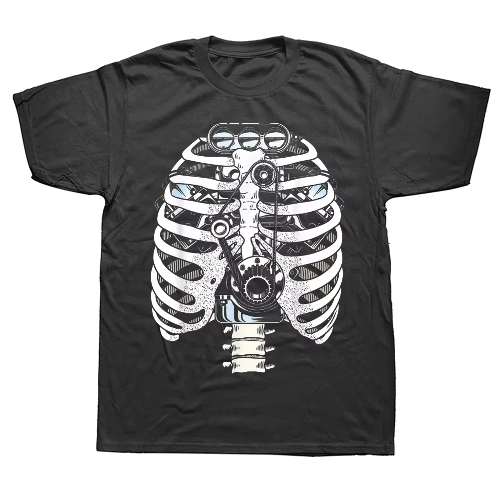 T-shirt manches courtes pour hommes, humoristique, mécanicien, ingénieur de voiture, squelette, grap