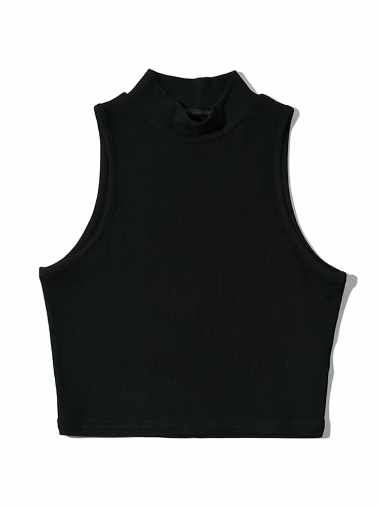 Top court à col haut pour femme, noir, blanc, fibre précieuse, mode estivale, Y-5 couleurs