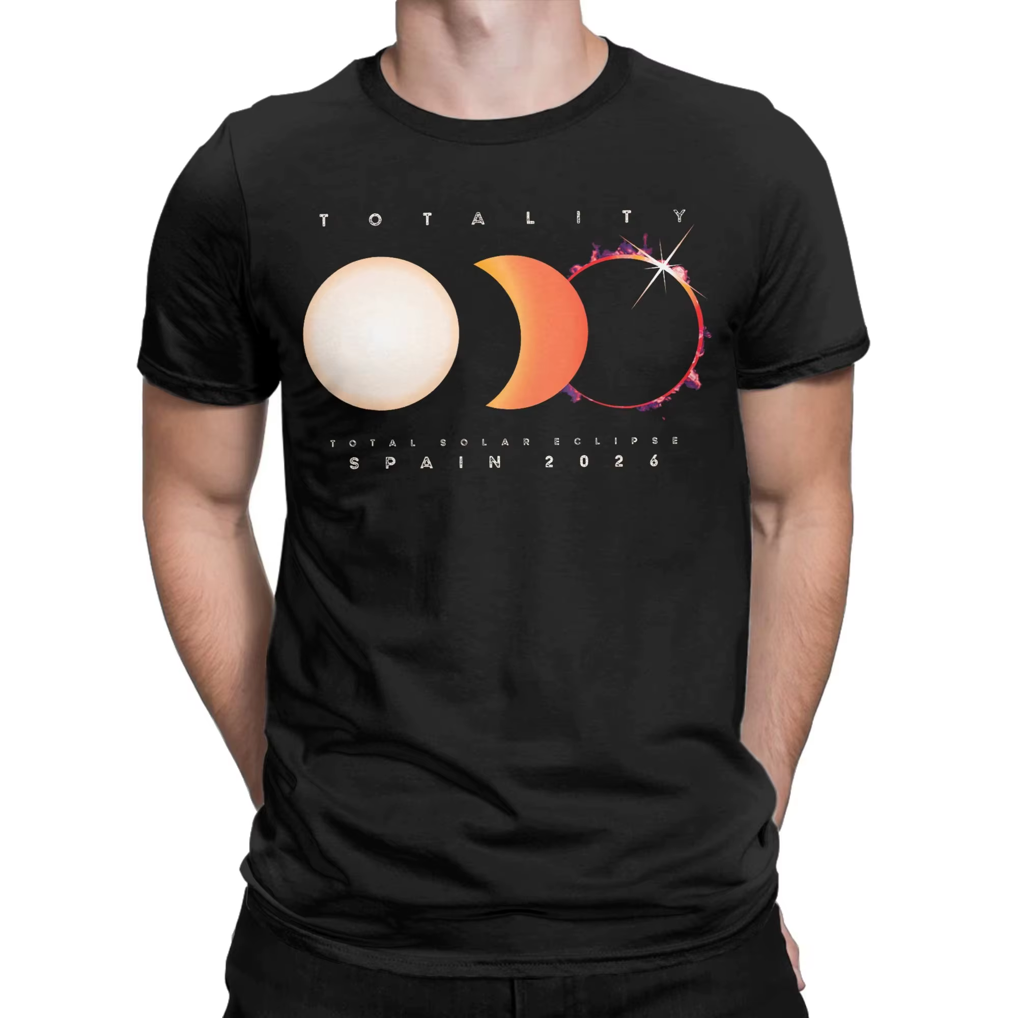 T-shirt pour hommes, éclipse solaire totale en Espagne 2026, astronomie, soleil, mode, coton, col ro