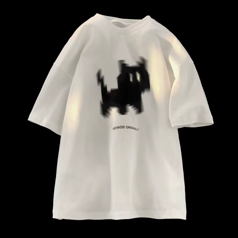 T-shirt paresseux japonais M-8XL, haut de grande taille, imprimé chat noir flou, adapté aux hommes e