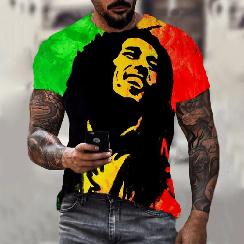 Nouveau Harajuku 3d T-shirt Bob Marley imprimé hommes à manches courtes été décontracté respirant su