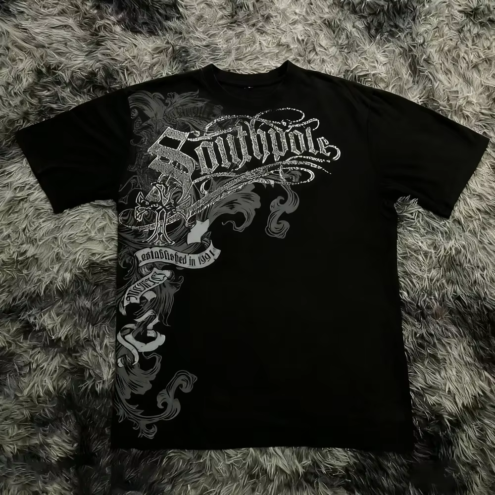 Classique Y2K Style gothique T-shirt imprimé surdimensionné T-shirt haute rue chemises gothique col 