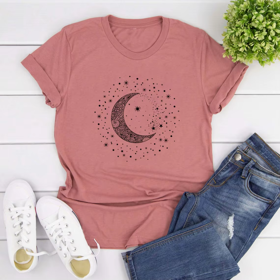 T-shirt Mystique Phases de Lune, motif croissant de lune, haut spirituel d'astrologie pour femme, ch