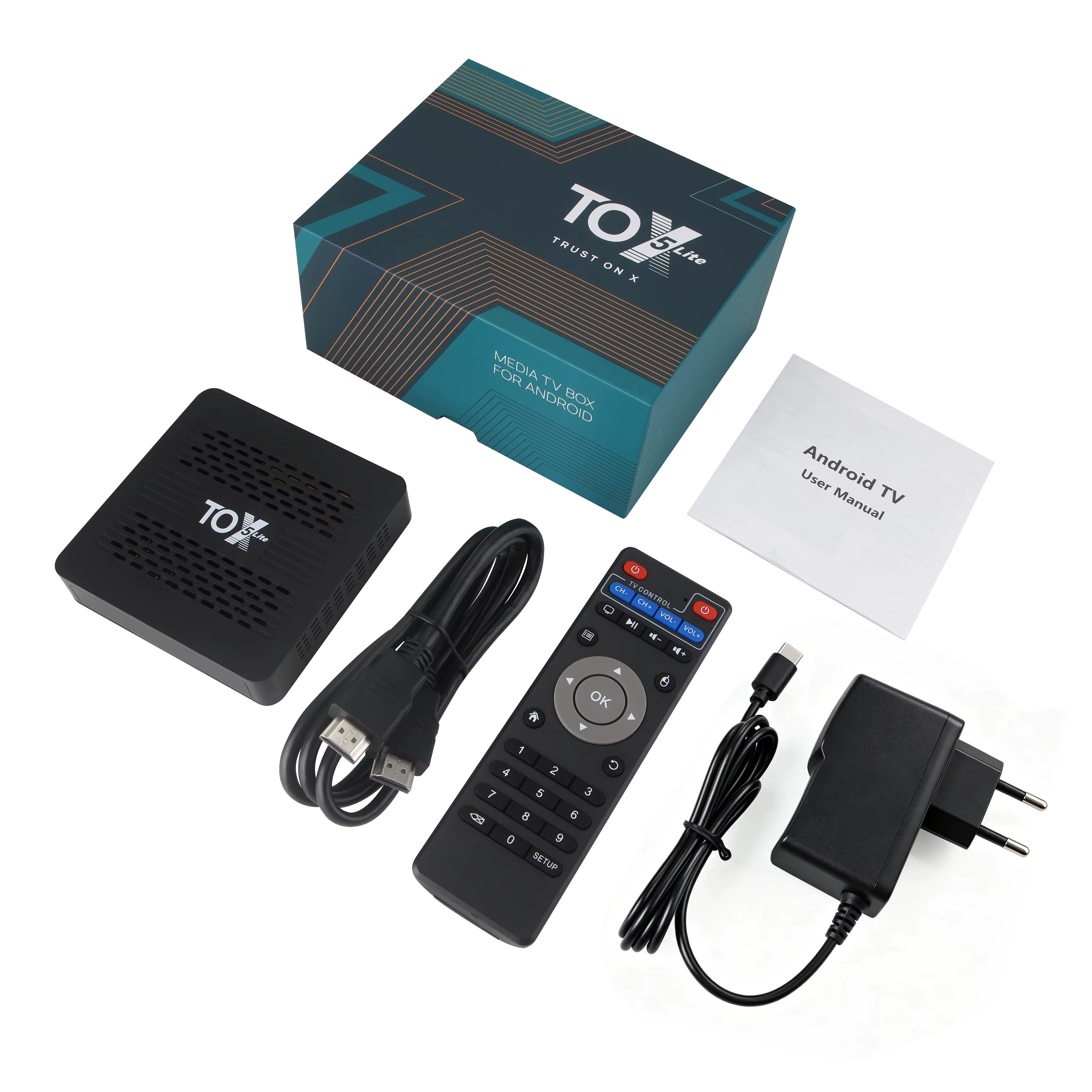 Boîtier Smart TV Original TOX5 Lite S905X5M Android 14 2GB 32GB BT4.1 1000M LAN Double Wi-Fi 2.4G 5.