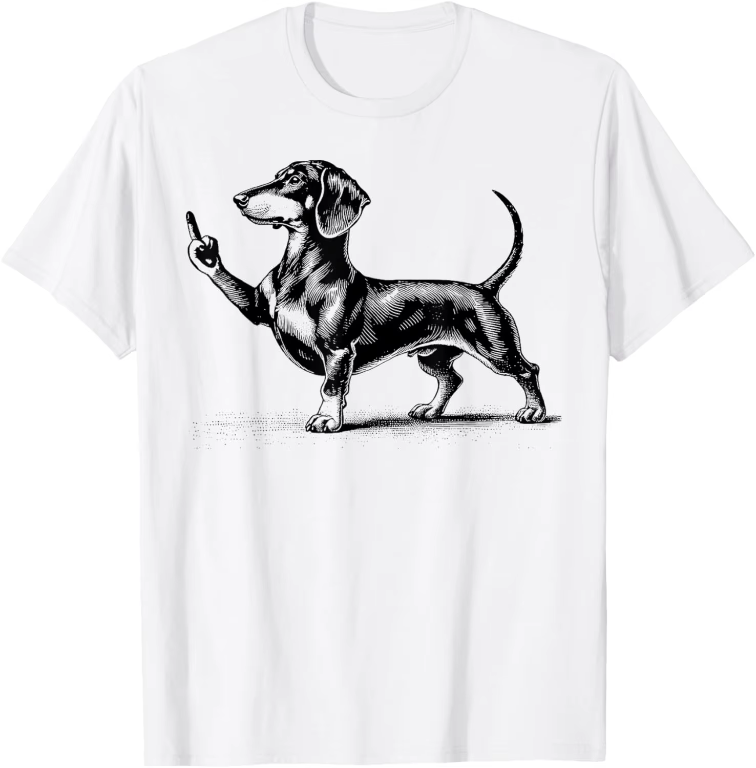 T-shirt drôle avec motif Teckel noir et doigt d'honneur, vêtement unisexe