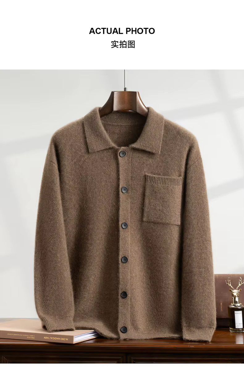 Manteau cardigan en cachemire pour homme, col polo à double boutonnage, épais et lourd, 7 aiguilles,