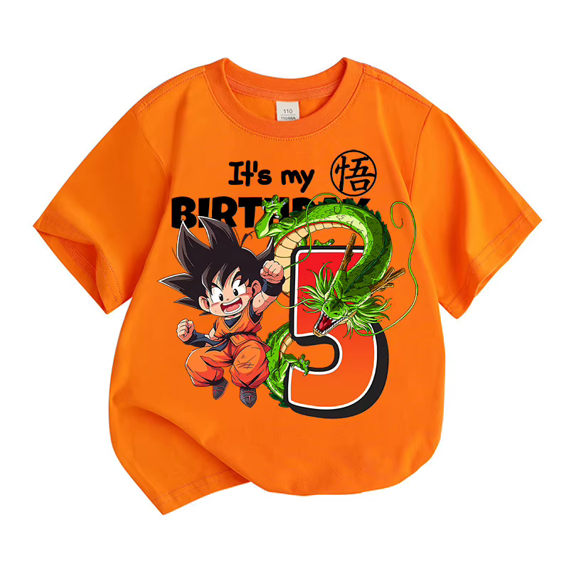 T-shirt Dragon Ball Goku pour garçons, vêtements d'anniversaire, hauts pour enfants, vêtements d'été
