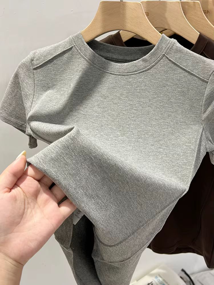 T-shirt blanc d'été AOSSVIAO 2026 en coton pour femme, à manches courtes, style étudiant, polyvalent