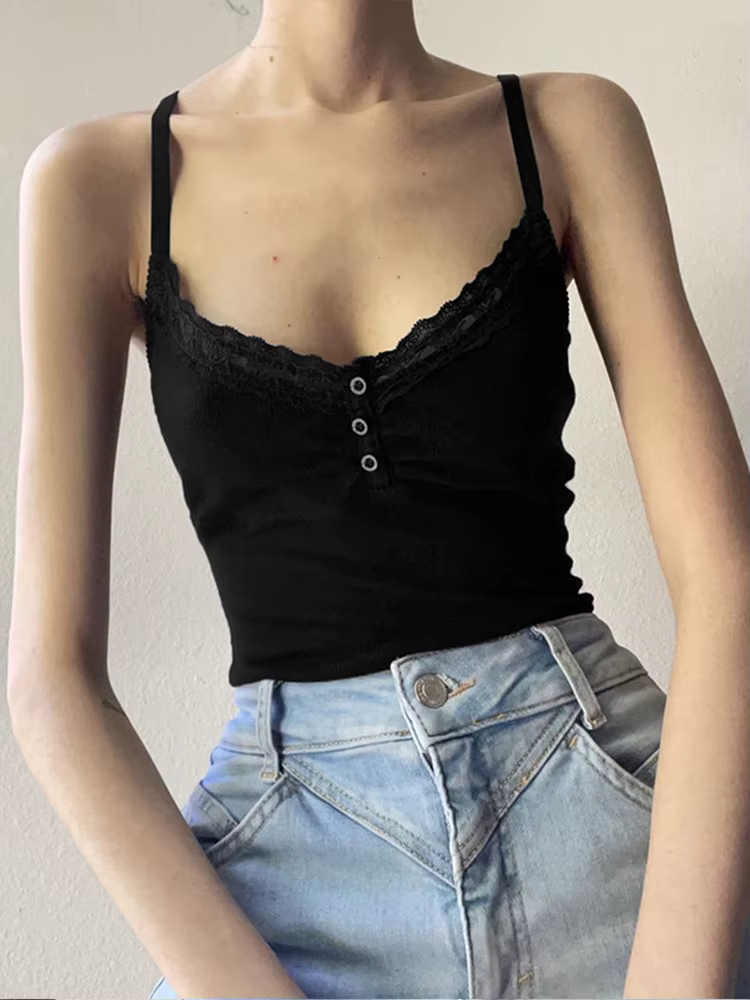 Haut court sans manches avec boutons pliables, Sexy, noir, Vintage, Y2K, Corset, T-shirt basique déc