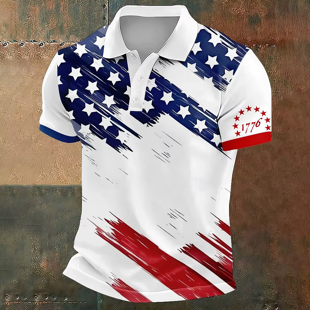 Polo à manches courtes pour hommes, drapeau américain américain, chemises à col, tenue de Festival d
