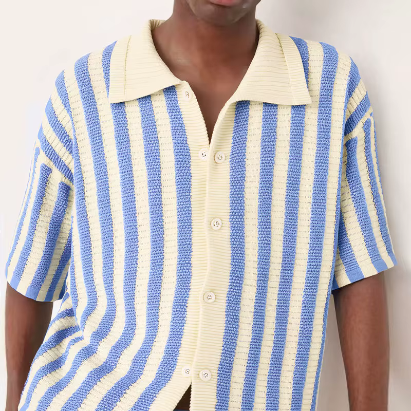 Nouveau Polo en Tricot Tendance pour Homme 2026 – Pull d'Été Ample et Confortable à Rayures Creuses,