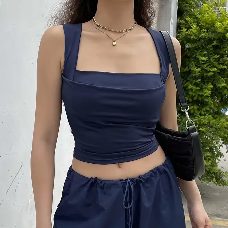 Débardeur à Plis pour Femme, Couleur Unie, Élégant, Slim, Sexy, Harajuku, Minimaliste, High Street, 
