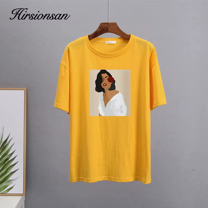 Hirsionsan – t-shirt à manches courtes pour femmes, Simple, en coton doux, avec figurines esthétique