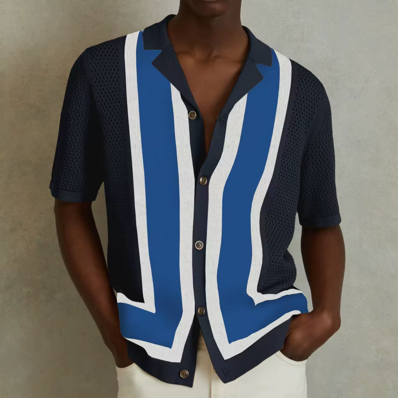 2025 été hommes tricoté polos britannique rétro rayure Patchwork tricoté à manches courtes Jacquard 