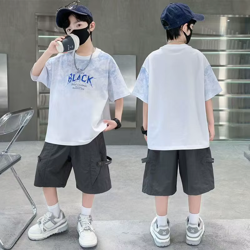 Ensemble 2 pièces d'été pour adolescents : T-shirt tie-dye à col rond et short cargo décontracté – T