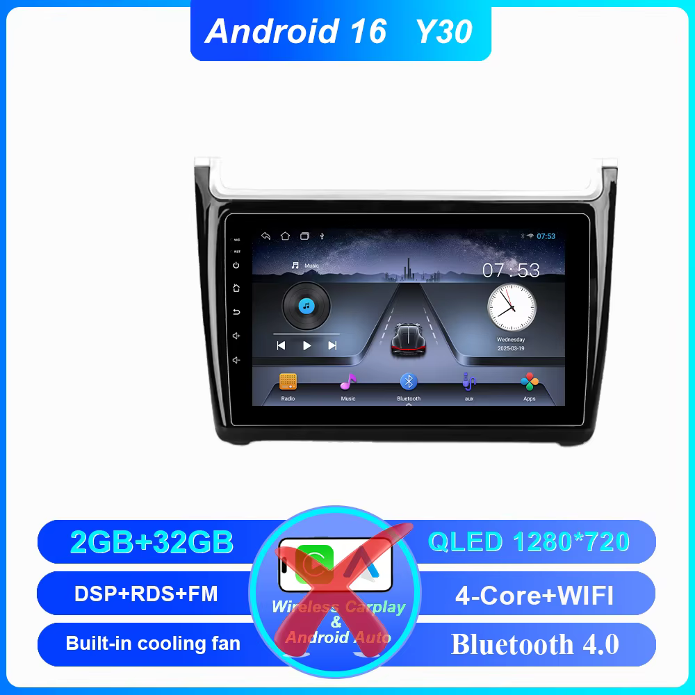 Android 16 Carplay Car pour Volkswagen POLO 5 2008 - 2020 Autoradio Stéréo Lecteur Multimidia GPS Na