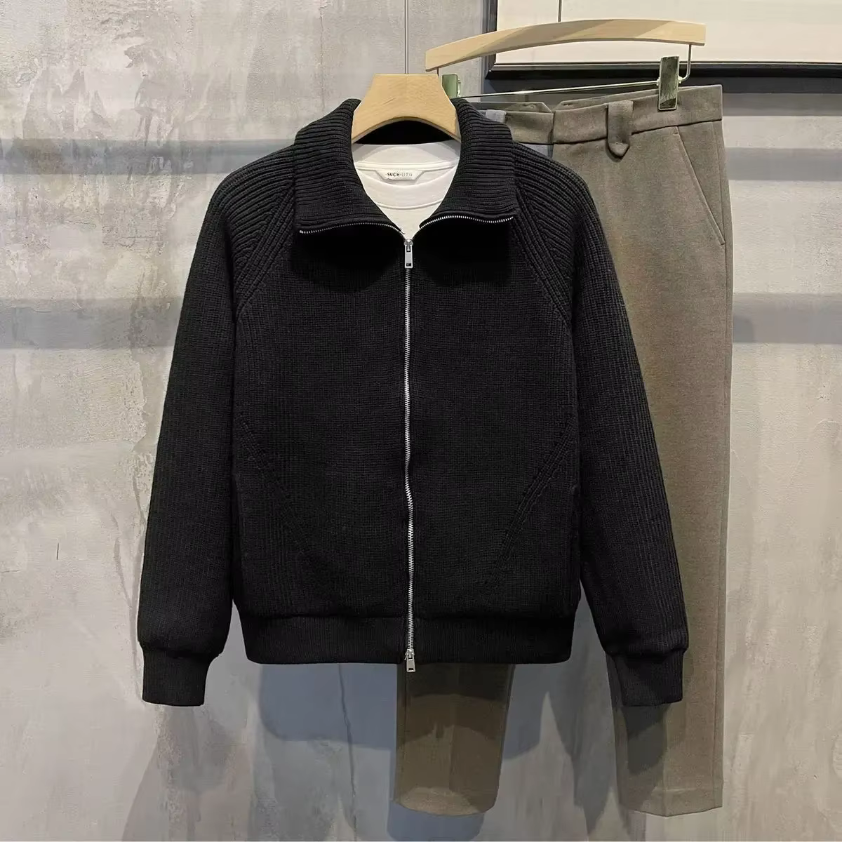 Polo en laine optique pour hommes, cardigan noir, vêtements d'affaires, pulls verts, mème esthétique