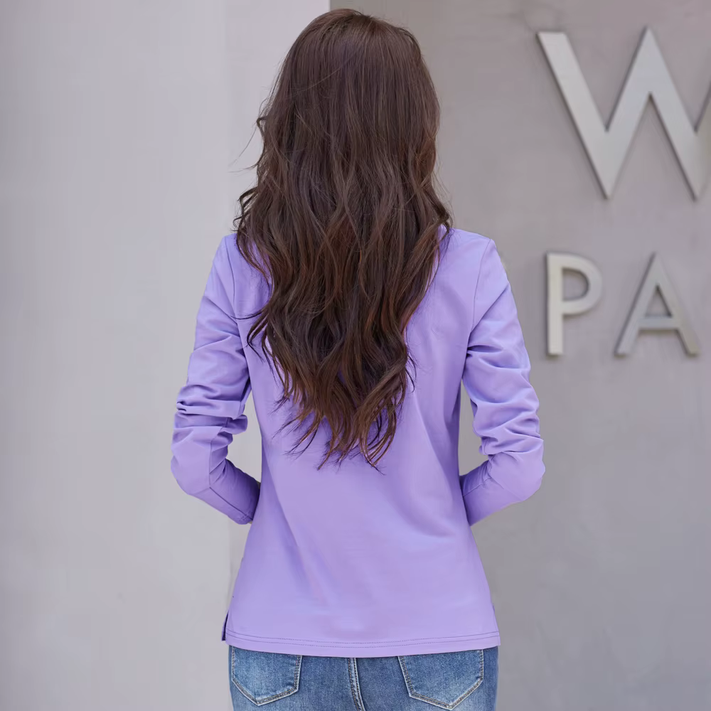 Automne nouveau en basique t-shirt à manches longues coton grande taille coton Polo t-shirt femmes b