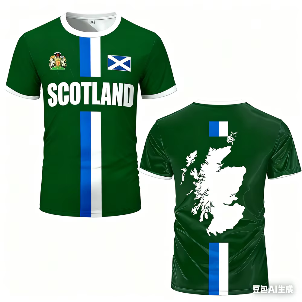 Maillot de football décontracté pour homme, motif drapeau écossais, collection 2026, col rond, sécha