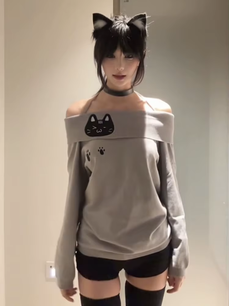 T-shirt à manches longues pour femmes, haut court basique serré, t-shirts gris sans bretelles, brode