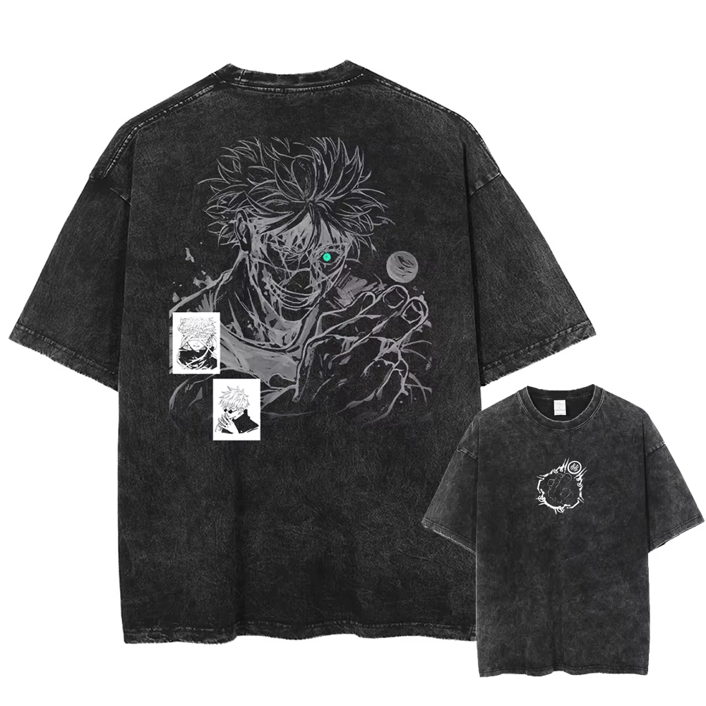 T-shirt à Manches Courtes pour Homme et Femme, en Coton Délavé, Streetwear, Gojo Satoru Jujutsu Kaim
