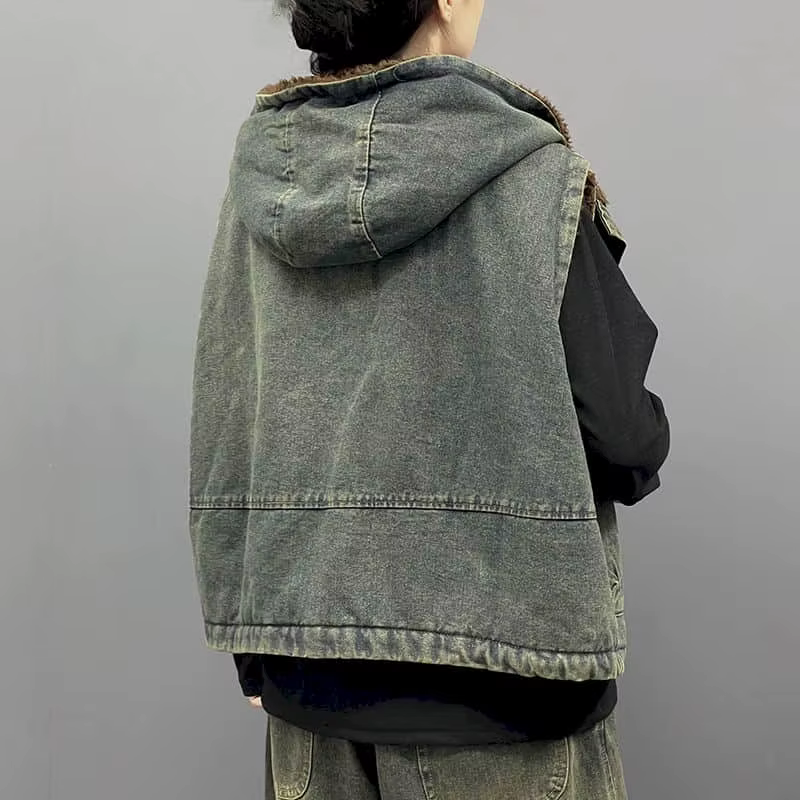 Gilets en Denim pour Femme, à Capuche, Style Coréen, Décontracté