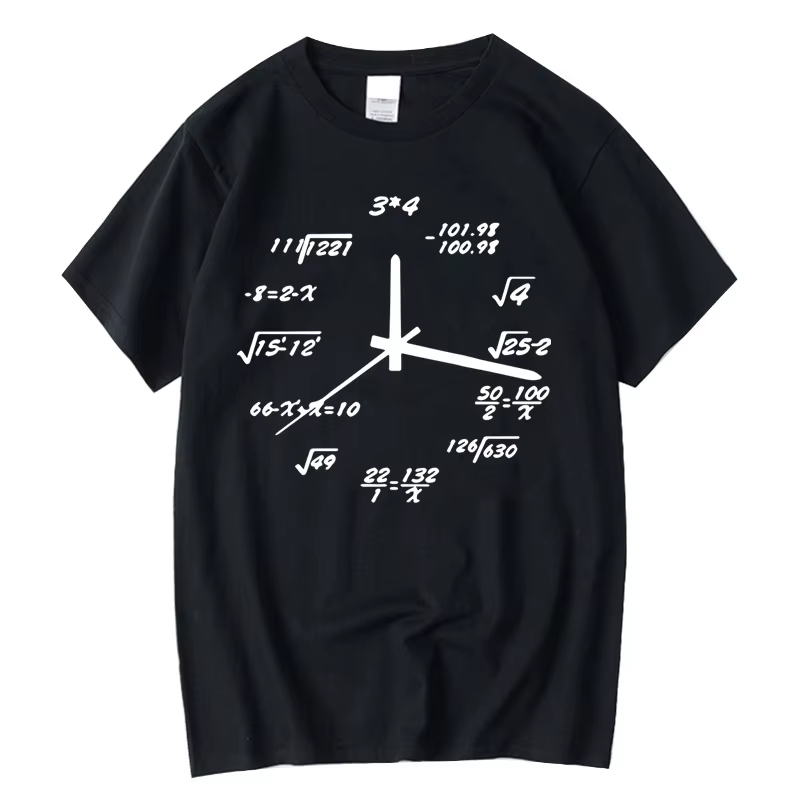 T-shirt homme 100% coton décontracté drôle horloge mathématique imprimer été ample col rond T-shirt