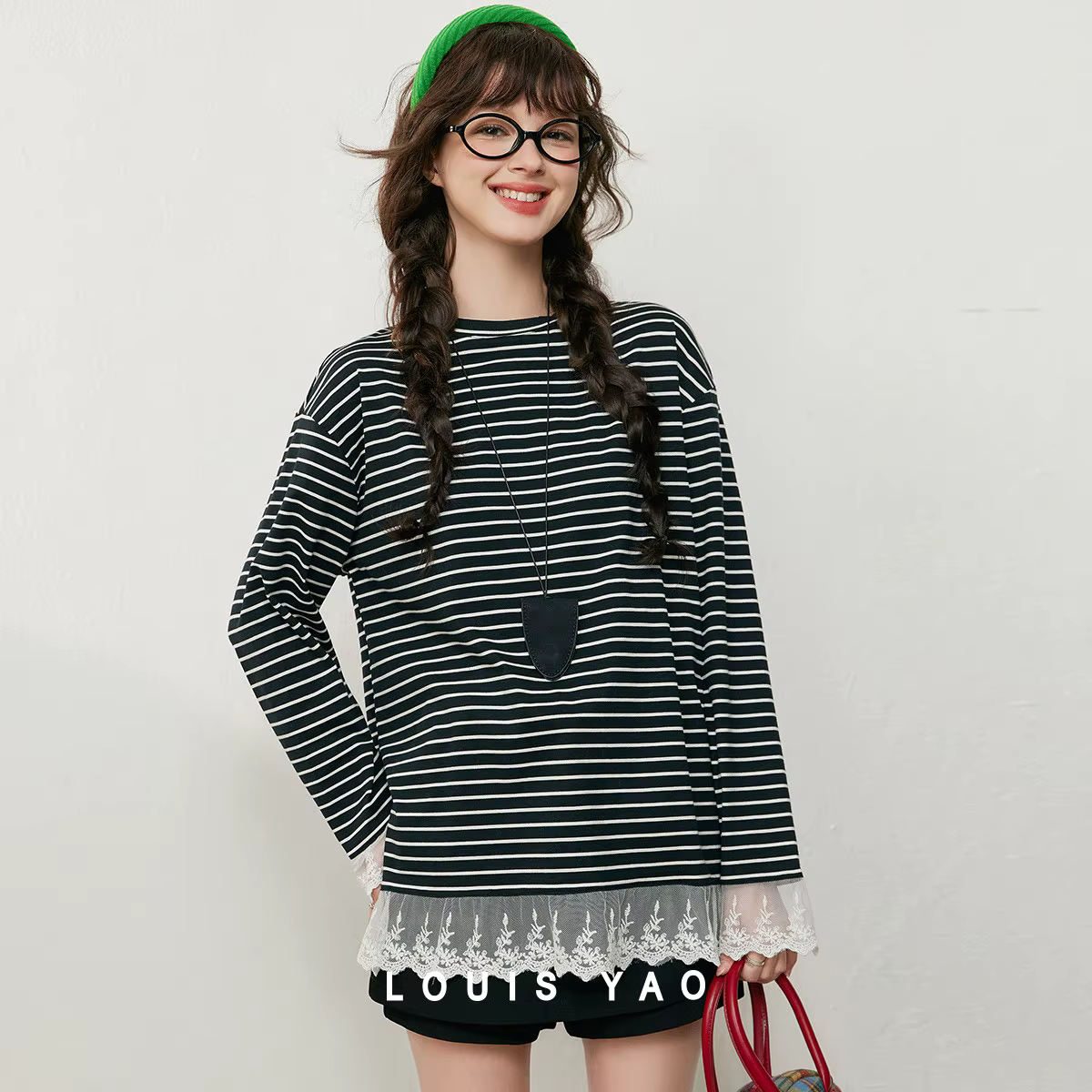 T-shirts pour femmes LOUIS YAO aux couleurs contrastées, collection automne 2025, à rayures et dente