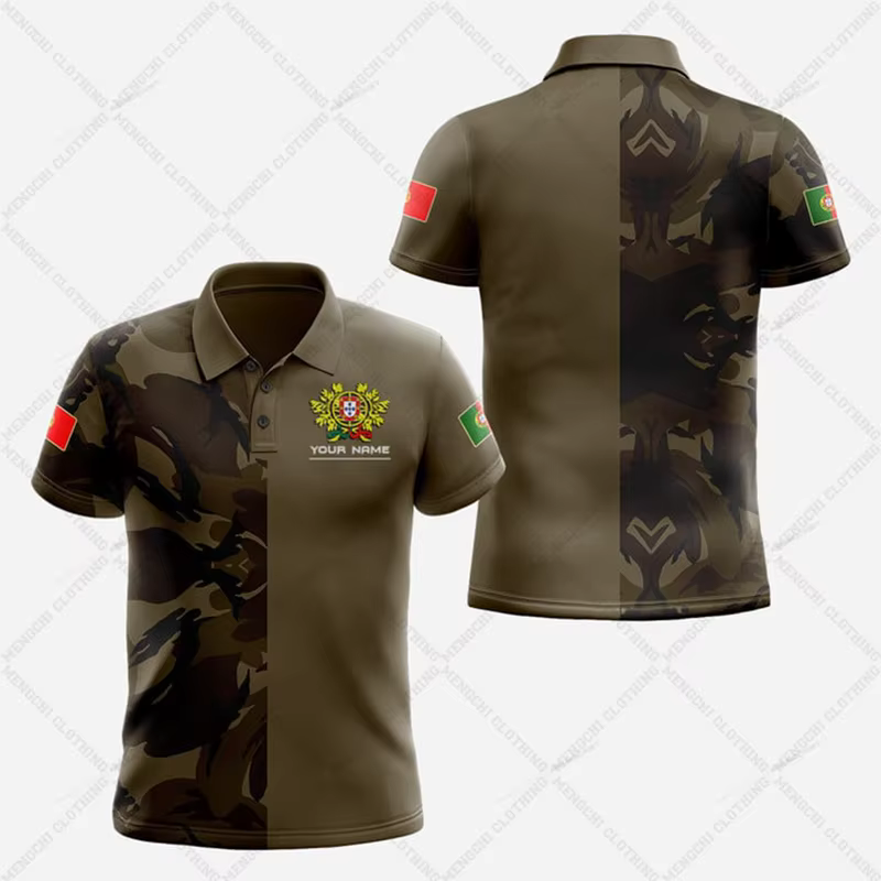 Polo personnalisé avec symbole du Portugal, décontracté d'été pour homme, streetwear cool, maillot E