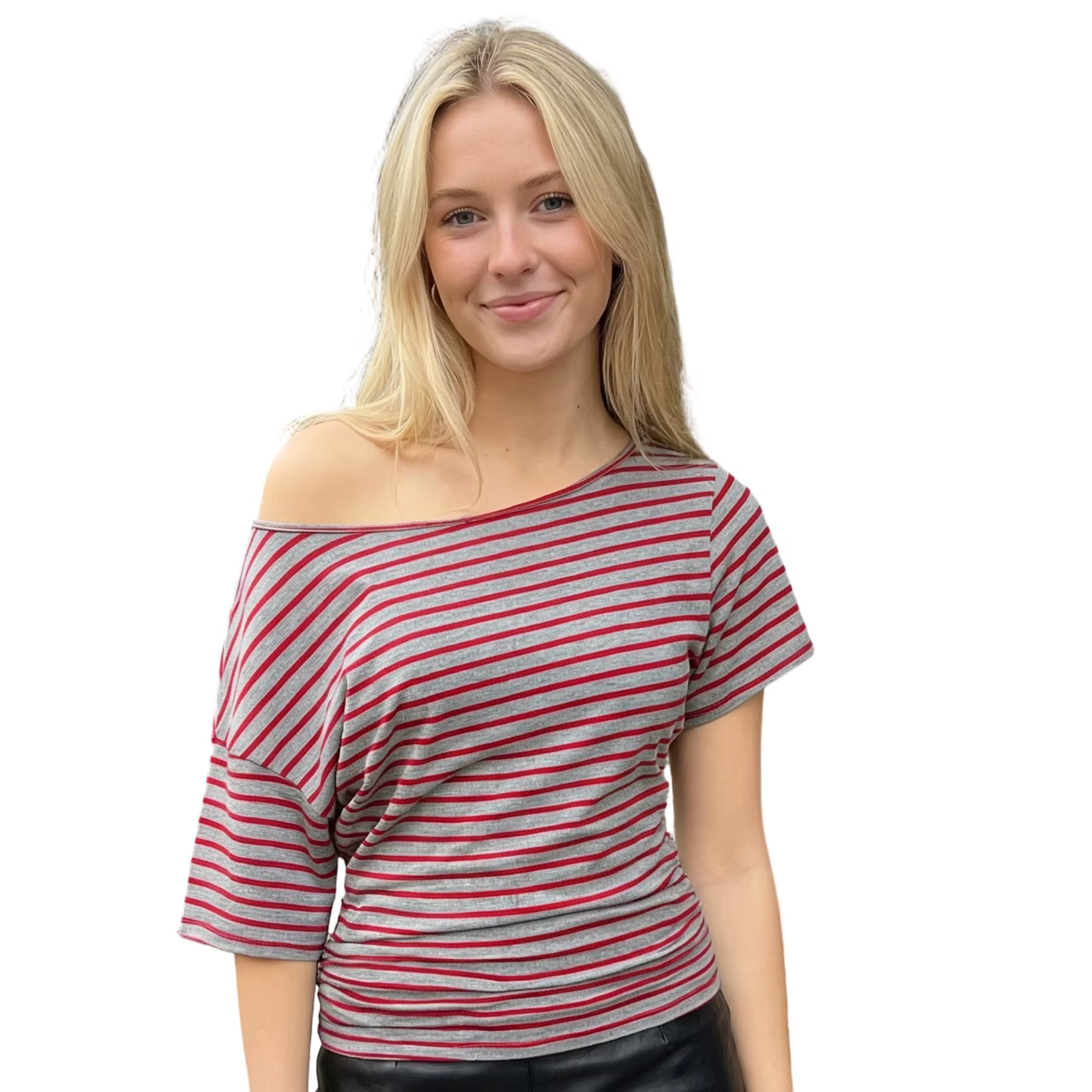 Tops à épaules dénudées pour femmes, t-shirt rayé à manches courtes, coupe ample, basiques, décontra