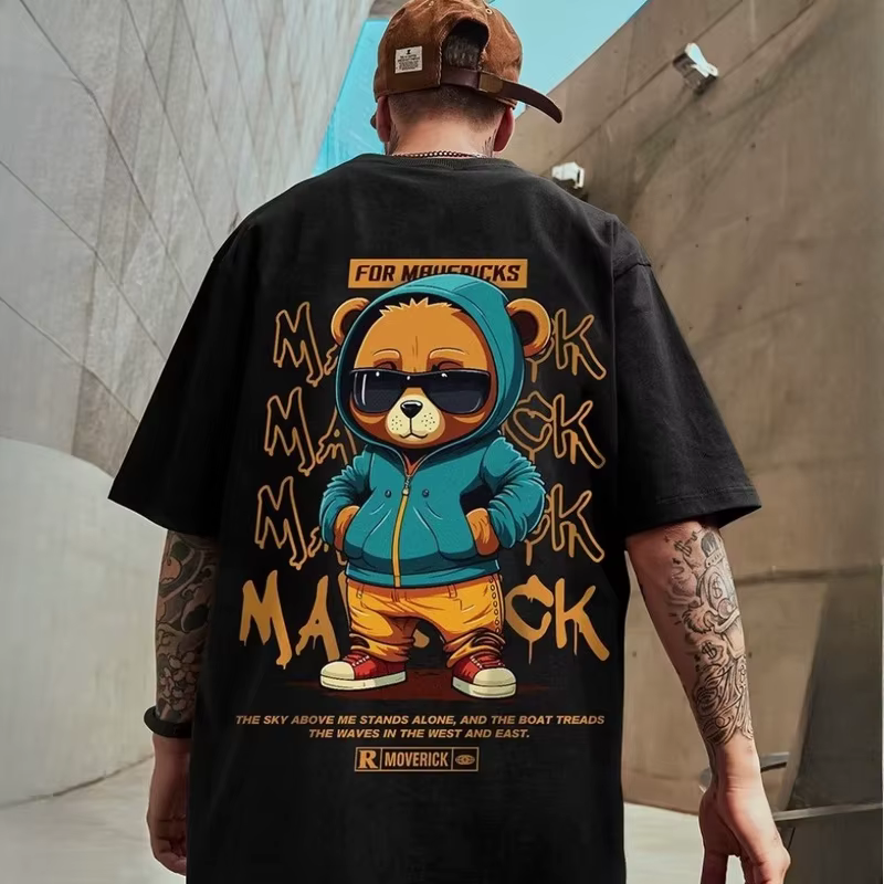 M-8XL hommes T-Shirt surdimensionné ample mode américaine Vintage lunettes de soleil ours imprimé T-