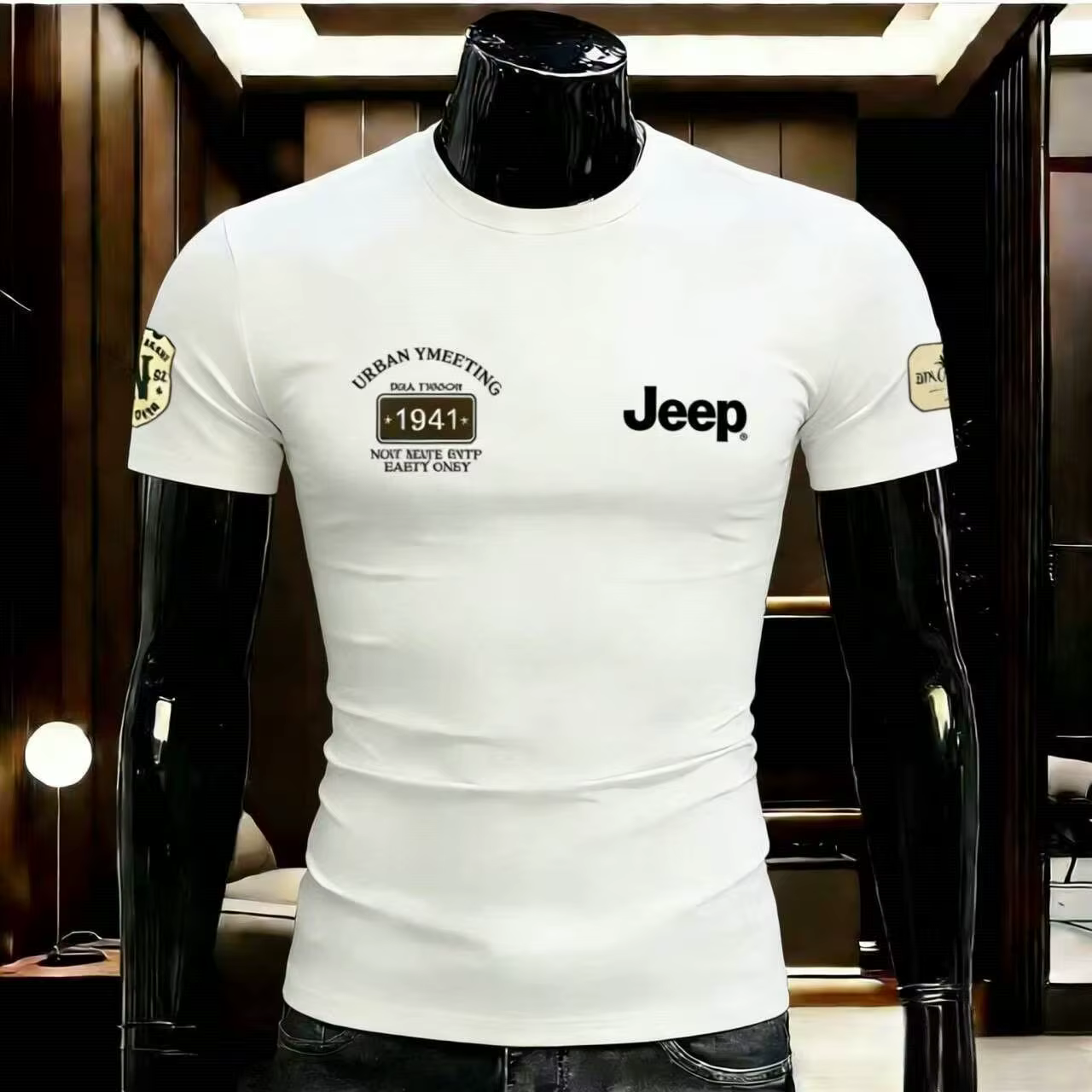T-shirt d'été 2026 Jeep de haute qualité à col rond en pur coton, respirant, décontracté, imprimé, p