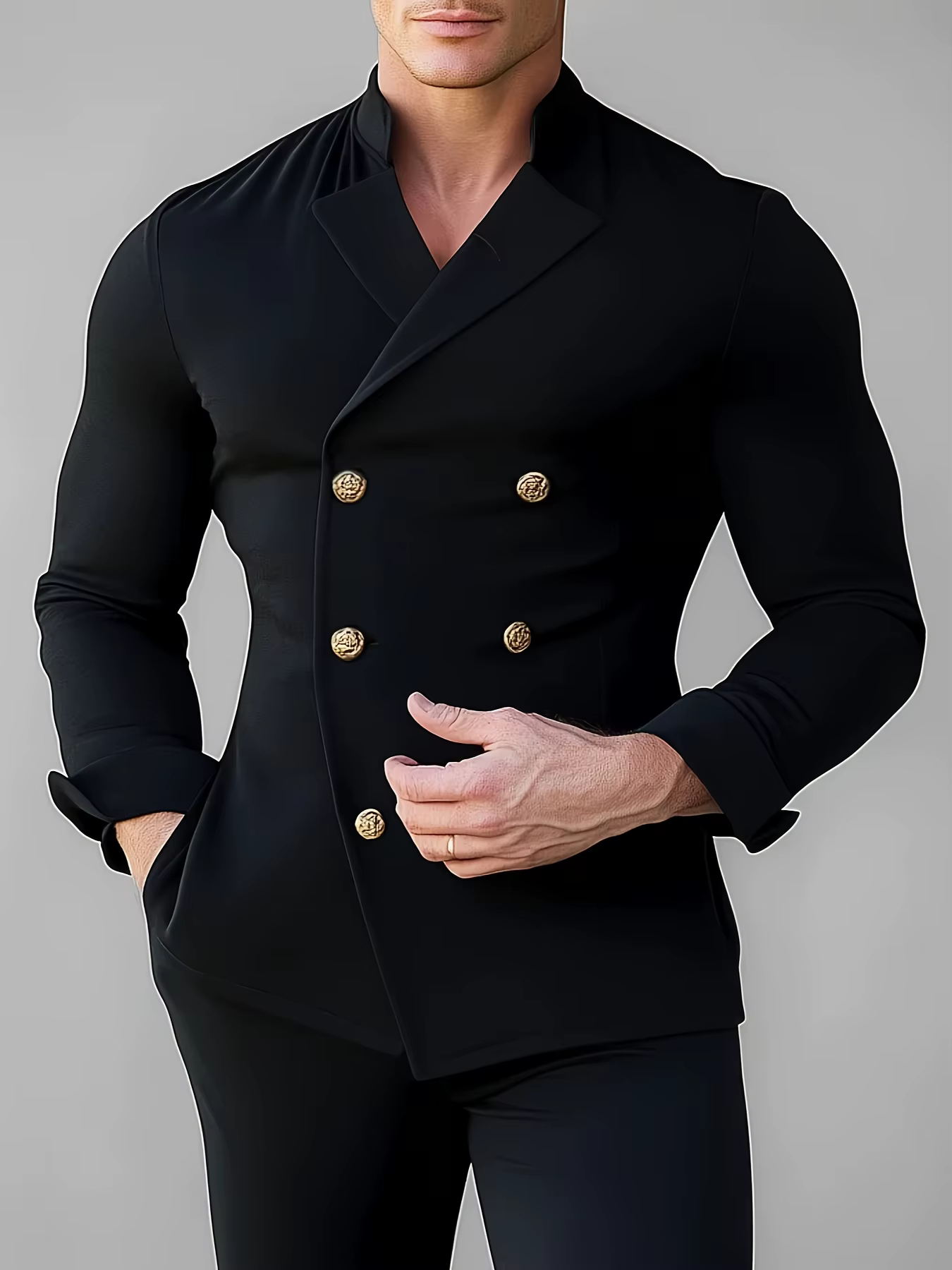 Chemises Vintage à Double boutonnage pour hommes, col rabattu, couleur unie, Cardigan Slim, hauts d'