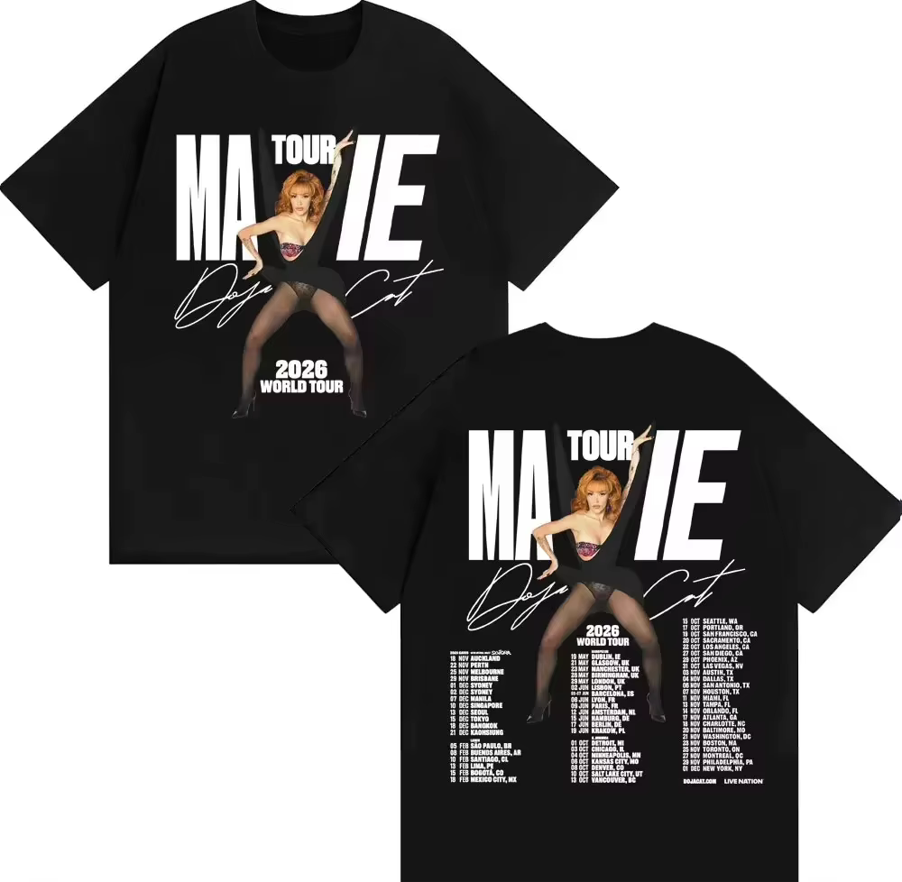 T-shirt unisexe Doja Cat Ma Vie World Tour Merch imprimé, nouvelle mode été 2026, décontracté, col a