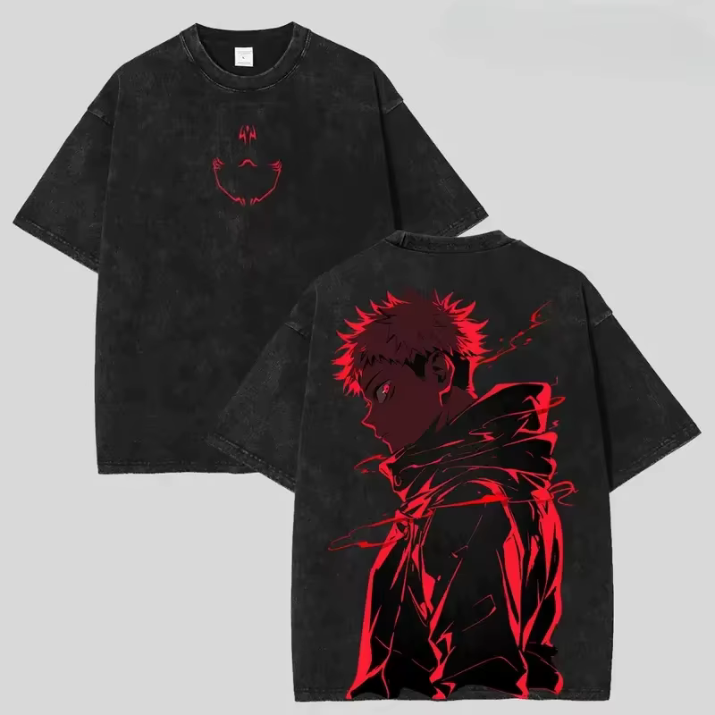 T-shirt imprimé anime Jujutsu Kaisen Itadori Yuji 2026 pour hommes et femmes, T-shirt délavé en coto