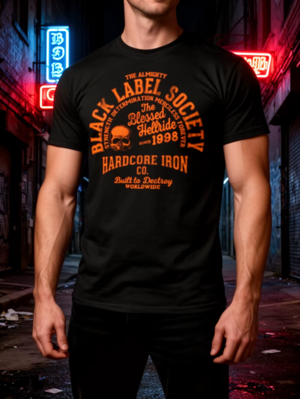 T-shirt graphique Men's Society Hardcore Hell Tour - T-shirt décontracté à col rond avec logo BLS of