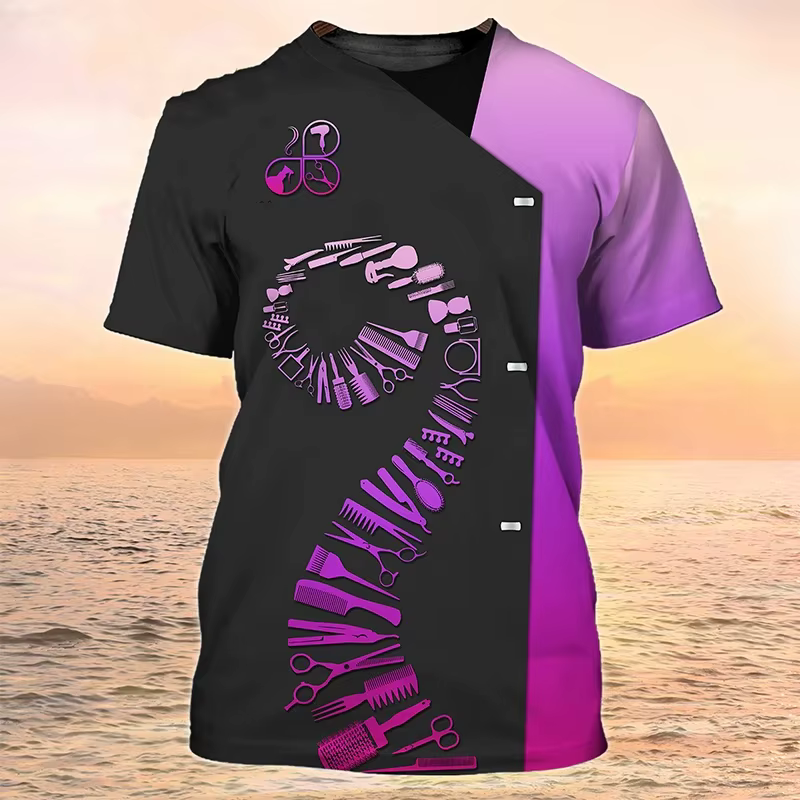 T-shirt graphique à manches courtes imprimé 3D pour hommes, coiffeur, t-shirts amusants, vêtements d