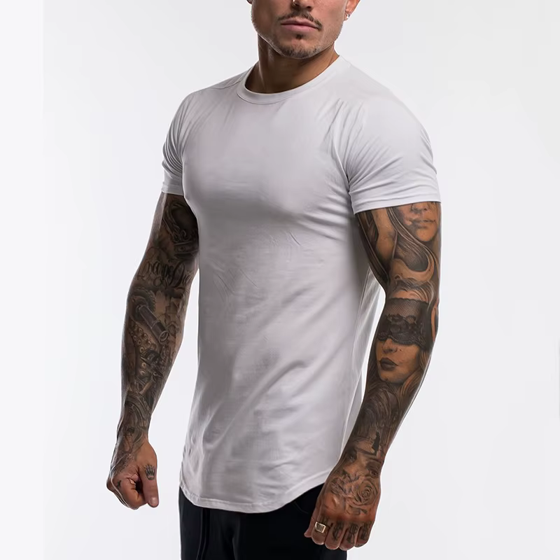 T-shirt manches courtes pour homme, vêtement de sport, en coton respirant, de Fitness, de course, se