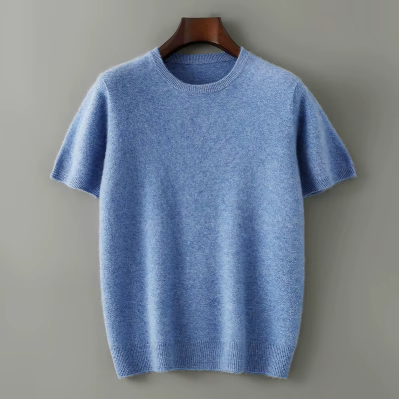 Lancement du nouveau produit: pull tricoté à manches courtes et col rond pour hommes, 100% laine mér